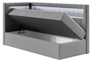 Kontinentální jednolůžková postel 80x200 RAMIRA 3 - bílá ekokůže / khaki, levé provedení + topper ZDARMA