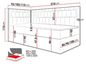 Kontinentální jednolůžková postel 90x200 RAMIRA 3 - bílá ekokůže / červená, pravé provedení + topper ZDARMA