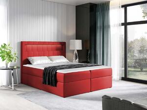 Americká jednolůžková postel 120x200 RODRIGO - červená ekokůže + topper a LED osvětlení ZDARMA