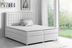 Hotelová manželská postel 140x200 SARITA - bílá ekokůže + topper ZDARMA
