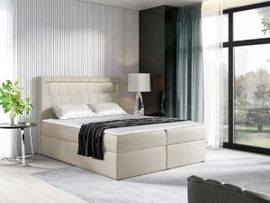 Americká dvoulůžková postel 200x200 RODRIGO - béžová ekokůže + topper a LED osvětlení ZDARMA