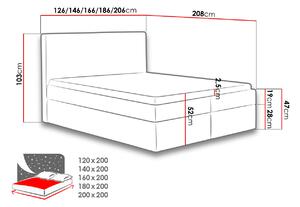 Hotelová manželská postel 180x200 ROSENDO - červená + topper ZDARMA