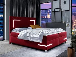 Boxspringová manželská postel 160x200 MADENA - červená + topper a LED osvětlení ZDARMA