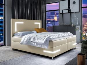 Boxspringová manželská postel 180x200 MADENA - béžová ekokůže + topper a LED osvětlení ZDARMA