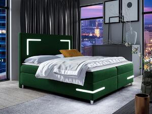 Boxspringová manželská postel 180x200 MADENA - zelená + topper a LED osvětlení ZDARMA