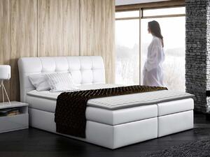 Hotelová manželská postel 180x200 LUPE - bílá ekokůže + topper ZDARMA