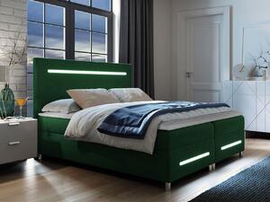 Boxspringová manželská postel 160x200 MARIELA - zelená + topper a LED osvětlení ZDARMA