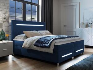 Boxspringová manželská postel 160x200 MARIELA - modrá + topper a LED osvětlení ZDARMA