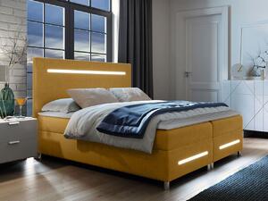 Boxspringová manželská postel 140x200 MARIELA - žlutá + topper a LED osvětlení ZDARMA
