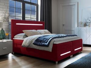 Boxspringová manželská postel 140x200 MARIELA - červená + topper a LED osvětlení ZDARMA