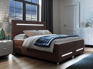 Boxspringová manželská postel 140x200 MARIELA - hnědá + topper a LED osvětlení ZDARMA