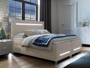 Boxspringová manželská postel 160x200 MARIELA - béžová + topper a LED osvětlení ZDARMA