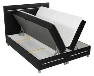 Boxspringová manželská postel 140x200 MARIELA - šedá ekokůže + topper a LED osvětlení ZDARMA