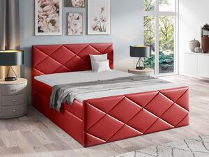 Kontinentální manželská postel 160x200 MATIA - červená ekokůže + topper ZDARMA
