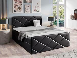 Kontinentální manželská postel 160x200 MATIA - černá ekokůže + topper ZDARMA