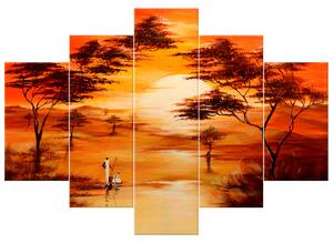 Ručně malovaný obraz Nádherná Afrika - 5 dílný Rozměry: 150 x 105 cm