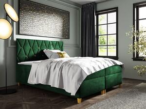 Boxspringová dvoulůžková postel 160x200 LUELA - zelená + topper ZDARMA