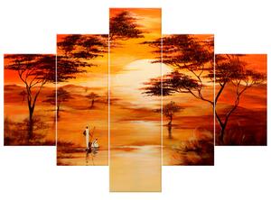 Ručně malovaný obraz Nádherná Afrika - 5 dílný Rozměry: 100 x 70 cm