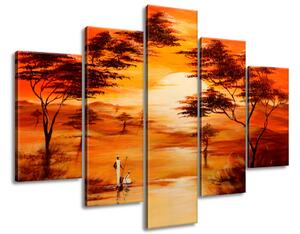 Ručně malovaný obraz Nádherná Afrika - 5 dílný Rozměry: 150 x 105 cm