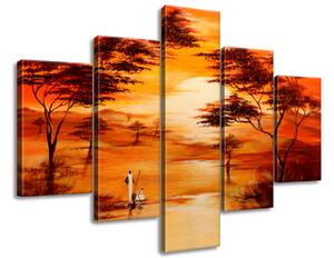Ručně malovaný obraz Nádherná Afrika - 5 dílný Rozměry: 100 x 70 cm