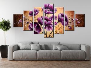 Ručně malovaný obraz Rostoucí fialové květy - 7 dílný Rozměry: 210 x 100 cm