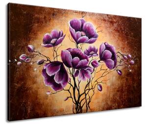 Ručně malovaný obraz Rostoucí fialové květy Rozměry: 120 x 80 cm