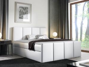 Hotelová manželská postel 160x200 MORALA - bílá ekokůže + topper ZDARMA
