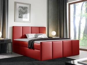 Hotelová manželská postel 160x200 MORALA - červená ekokůže + topper ZDARMA
