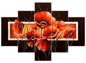 Ručně malovaný obraz Síla Vlčího máku - 5 dílný Rozměry: 100 x 70 cm