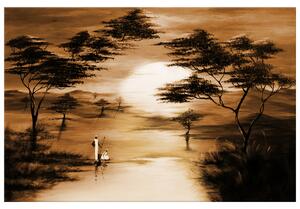 Ručně malovaný obraz Africký západ slunce Rozměry: 120 x 80 cm