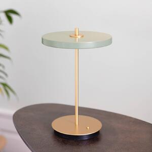 UMAGE LED stolní lampa na baterie Asteria Move olivově zelená/mosazná 31 cm, stmívatelný, Zelená, Obývací pokoj / jídelna, kov, Design