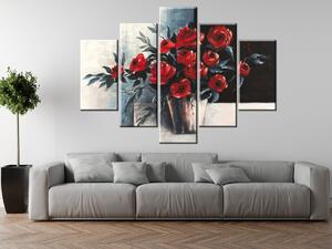 Ručně malovaný obraz Růže ve váze - 5 dílný Rozměry: 150 x 105 cm