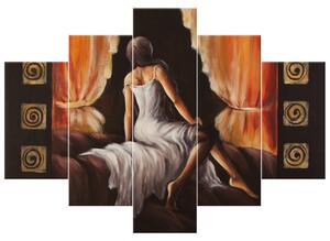 Ručně malovaný obraz Hezká dívka - 5 dílný Rozměry: 150 x 105 cm