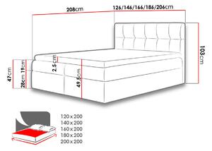 Hotelová manželská postel 200x200 KOLDBY - tmavá šedá + topper ZDARMA