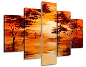 Ručně malovaný obraz Západ slunce - 5 dílný Rozměry: 150 x 105 cm