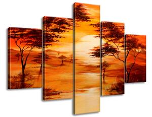 Ručně malovaný obraz Západ slunce - 5 dílný Rozměry: 100 x 70 cm