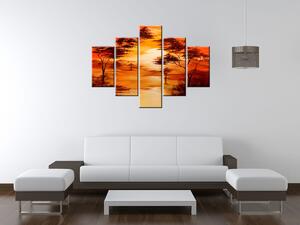 Ručně malovaný obraz Západ slunce - 5 dílný Rozměry: 150 x 105 cm