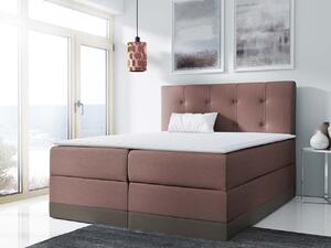 Boxspringová manželská postel 140x200 SANDIA - růžová / hnědá + topper ZDARMA