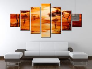 Ručně malovaný obraz Západ slunce - 7 dílný Rozměry: 210 x 100 cm