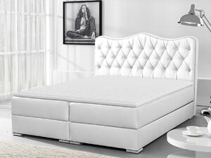 Kontinentální manželská postel 140x200 TEJANA - bílá ekokůže + topper ZDARMA