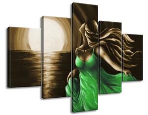 Ručně malovaný obraz Žena v zeleném - 5 dílný Rozměry: 100 x 70 cm