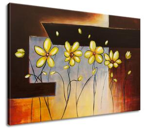 Ručně malovaný obraz Žluté kvítky Velikost: 100 x 70 cm