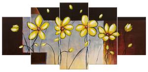 Ručně malovaný obraz Žluté kvítky - 5 dílný Rozměry: 150 x 70 cm