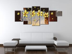 Ručně malovaný obraz Žluté kvítky - 5 dílný Rozměry: 100 x 70 cm