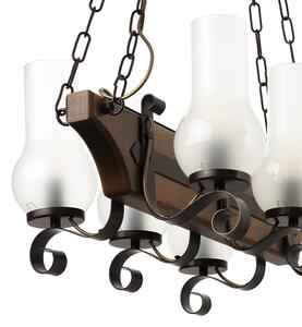 Light for home - Závěsný lustr na řetězu 14909 "TAVERN", 6x40W, E14, černá, přírodní dub