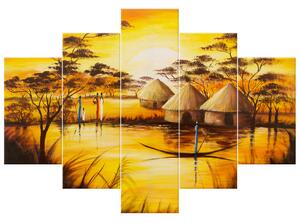 Ručně malovaný obraz Africká vesnice - 5 dílný Rozměry: 100 x 70 cm