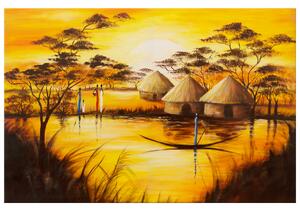 Ručně malovaný obraz Africká vesnice Rozměry: 70 x 100 cm