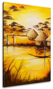 Ručně malovaný obraz Africká vesnice Rozměry: 120 x 80 cm