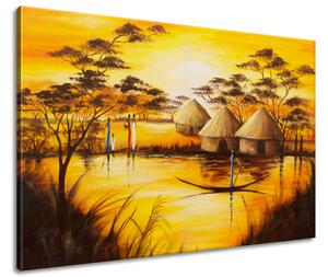 Ručně malovaný obraz Africká vesnice Velikost: 120 x 80 cm