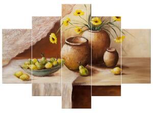 Ručně malovaný obraz Žluté květy ve váze - 5 dílný Rozměry: 150 x 105 cm